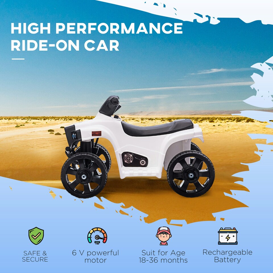image 1 of HOMCOM 6 V Kids Ride on Cars Electric ATV for 18-36 months Toddlers White+Black