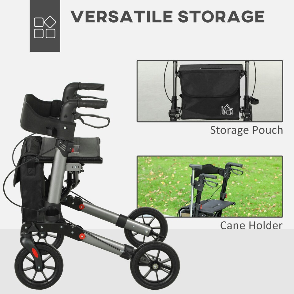 image 1 of HOMCOM 4 Wheel Rollator Walker, Adjustable Mobility Walker with Bag, Silver
