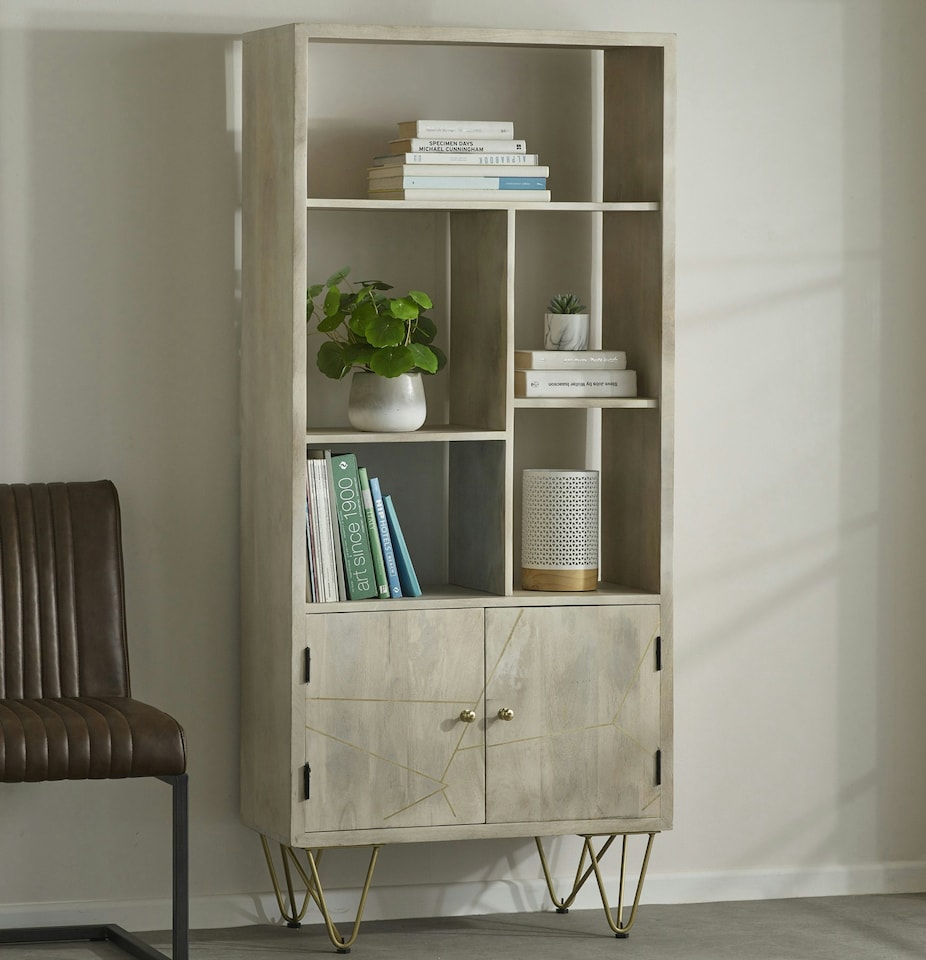image 1 of Light Gold Large Bookcase 2-Door | Brown | Brown