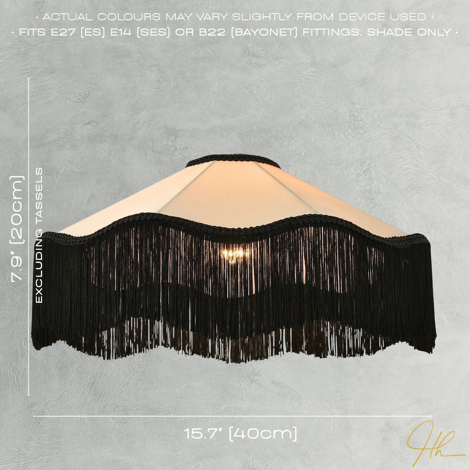 image 1 of Chic Victorian Pendant Lamp Shade in Cream Faux Silk with Black Trims | Black | Black | 1
