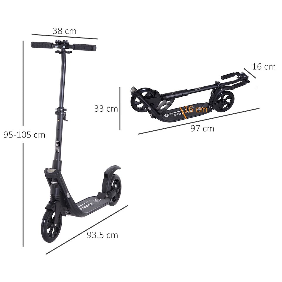 image 1 of HOMCOM Folding Kick Scooter Hight-Adjustable Urban Scooter with Rear Brake, Double Shock Absorption System & 2 Big Wheels, For 14 older Teens Adult, Black