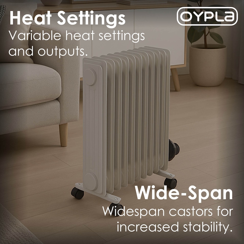 image 1 of 2500W 11 Fin Portable Oil Filled Radiator Electric Heater