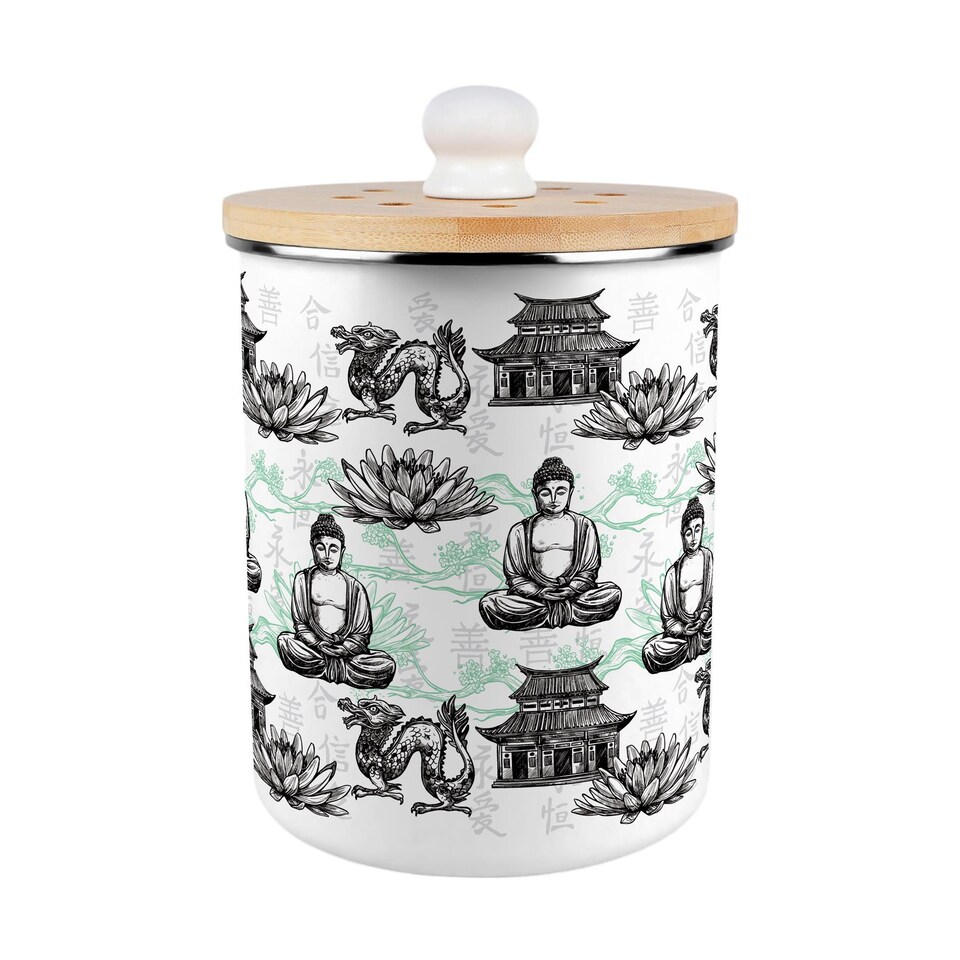 image 1 of Asian Style Food Waste Caddy - Metal 2L Decorative Kitchen Compost Bin