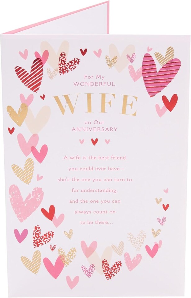 image 1 of Pink & Gold Hearts Design Wife Anniversary Card