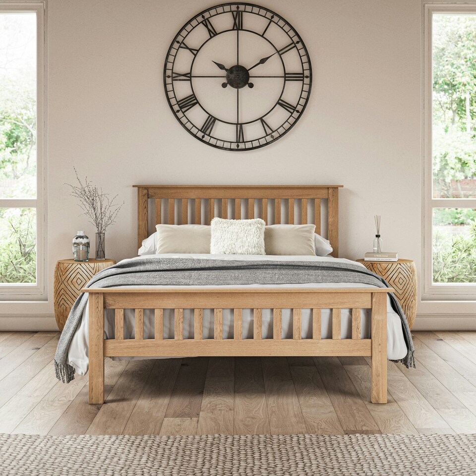 image 1 of Pitlochry Solid Wooden Oak Shaker Style Bed Frame (King) | Brown | Oak | King