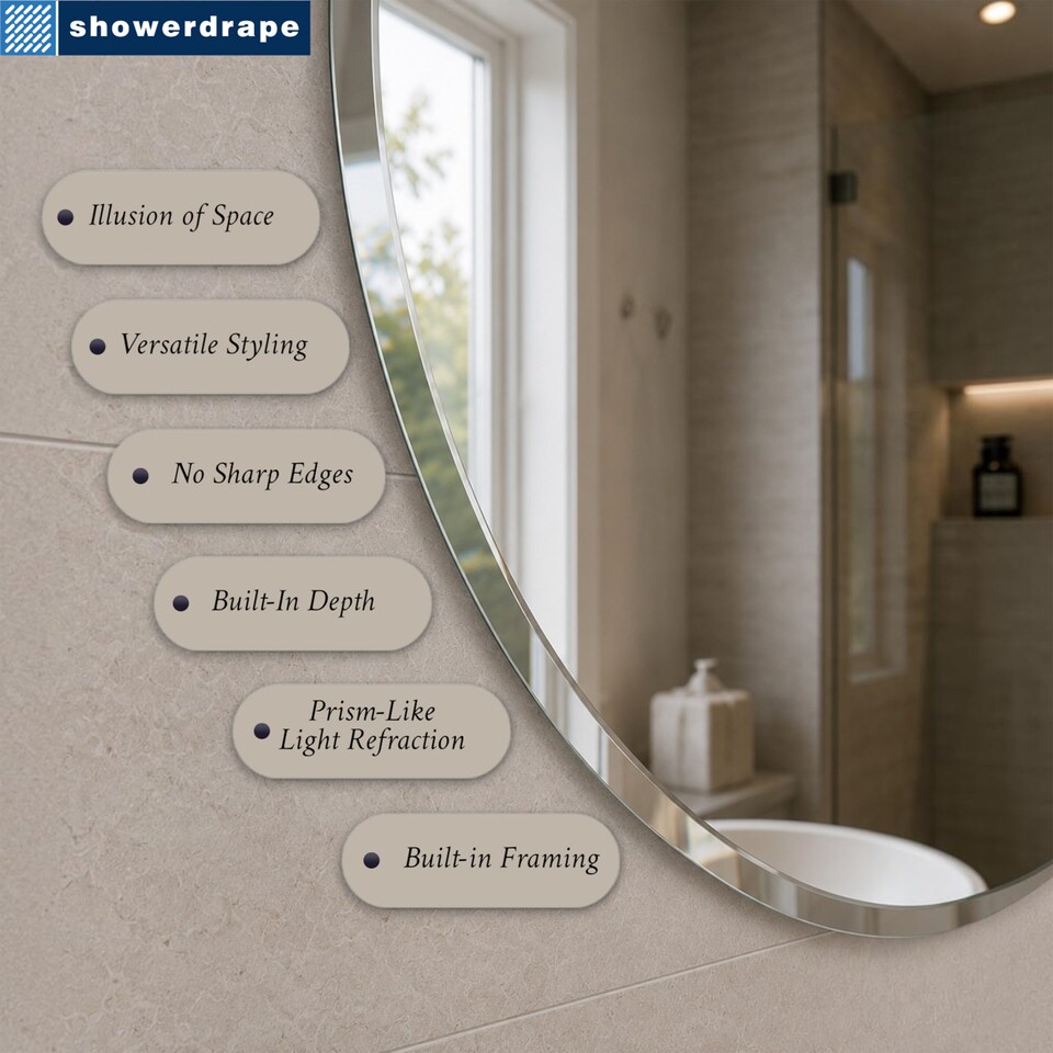 image 1 of Showerdrape Fitzrovia Round Wall Mounted Frameless Bevelled Edge Bathroom Mirror 45 x 45cm | Chrome | Mirror | 1