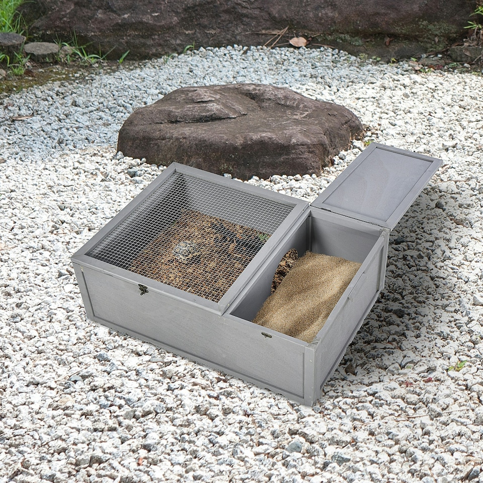 image 1 of PawHut 94 cm Wooden Tortoise House Turtle Habitat Small Reptile Cage Grey