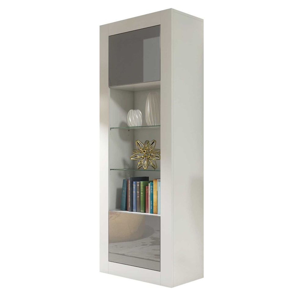 image 1 of Display Cabinet Bookcase Bookshelf Storage Cabinet Glass Display Unit White Grey High Gloss 170cm