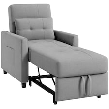 HOMCOM Pull Out Chair Bed, Sleeper Chair with Pillow, Side Pockets, Light Grey
