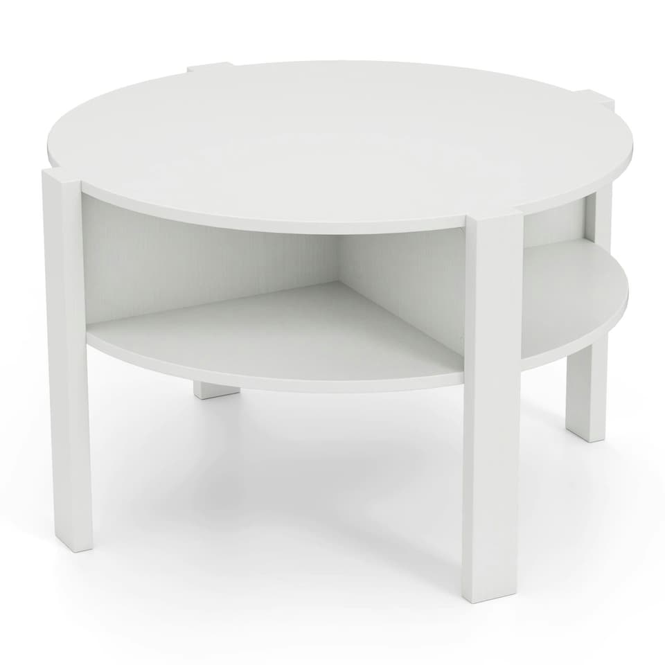 image 1 of COSTWAY 2-Tier Round Coffee Table Tea Cocktail Table White White