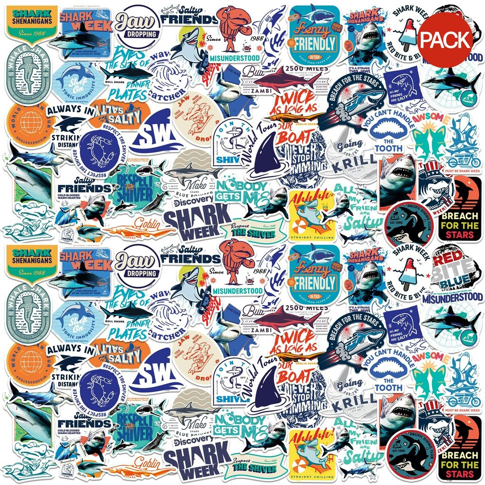 image 1 of Shark Week Deluxe Stickers (Pack of 100) - Multicoloured - One Size