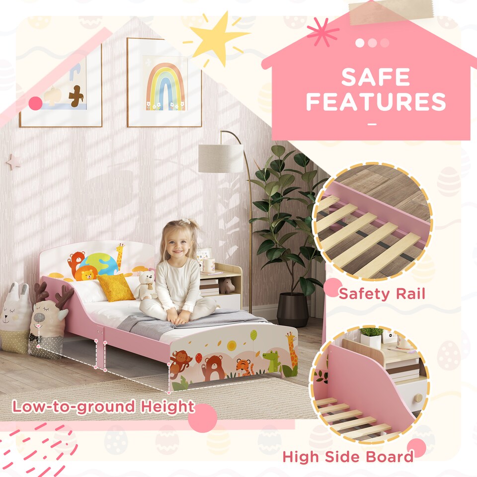 image 1 of AIYAPLAY Toddler Bed, Cute Animal-Themed Kids Bed Frame, 143 x 77 x 60cm