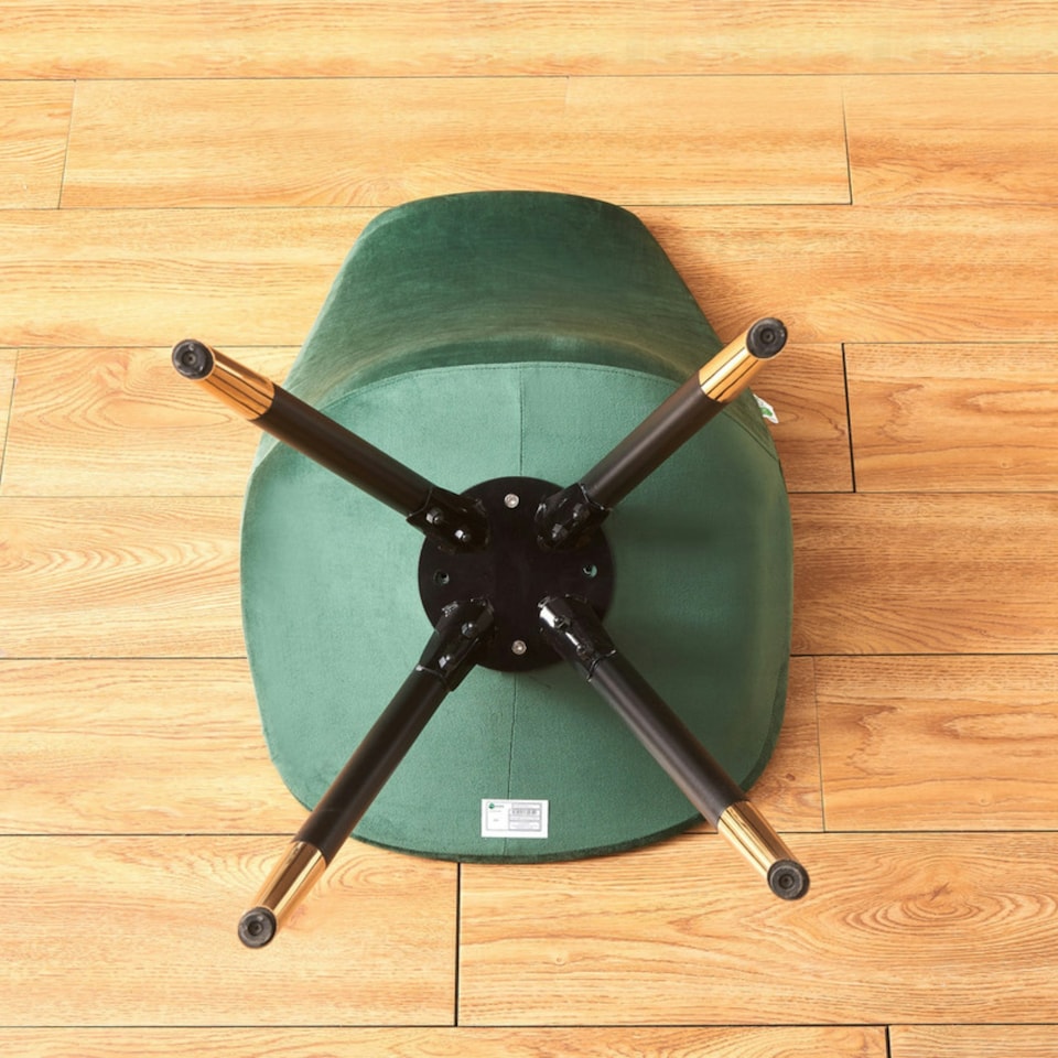 image 1 of Set of 4 Sofia Ergonomic Modern Dining Chairs Upholstered in Velvet, Metal Legs with Gold End Tips | Green