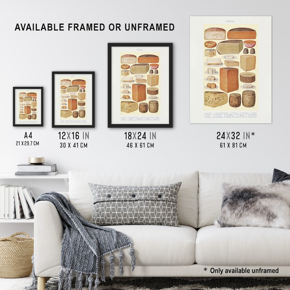 image 1 of Different Types of Cheese Mrs Beeton Wall Art Poster Print 12X16"