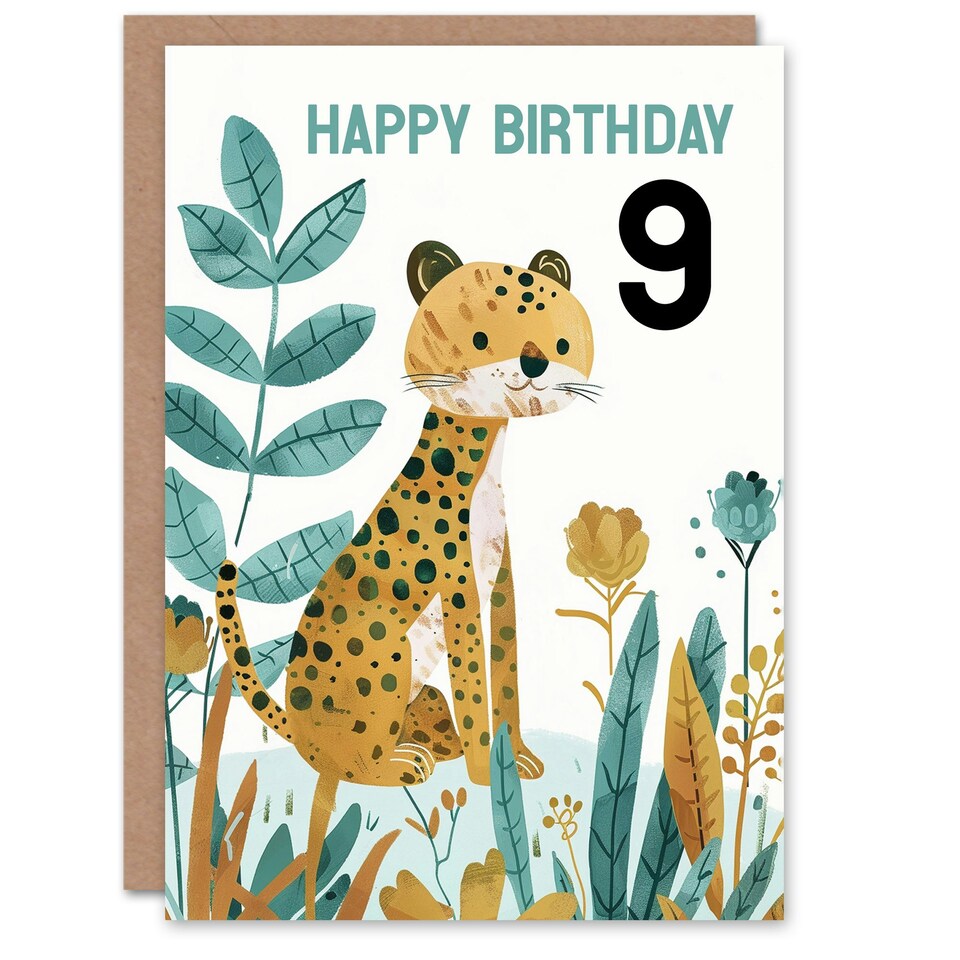 image 1 of Cute Jungle Plants Fun Kids Age Year Old Age 9 Year Old Child Kids 9th Birthday Card