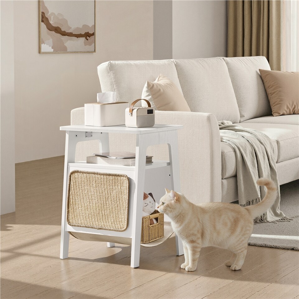 image 1 of Yaheetech Multipurpose Wooden Side Table with Cat Bed | White | One Size