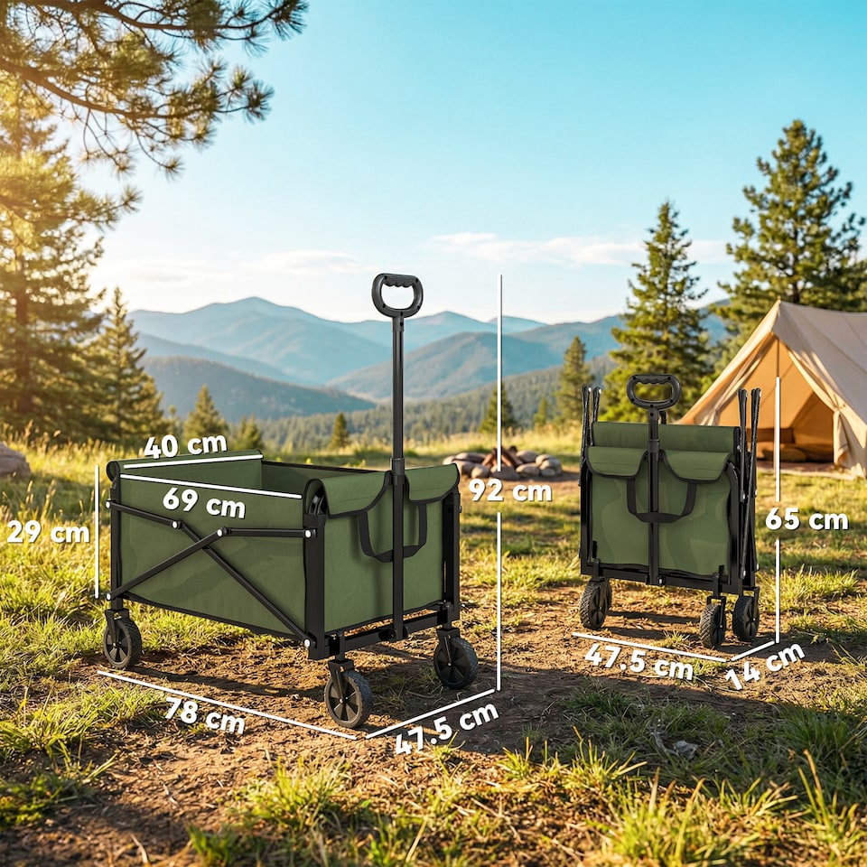 image 1 of Outsunny 81L Festival Trolley on Wheels, Garden Folding Trolley Cart | Green