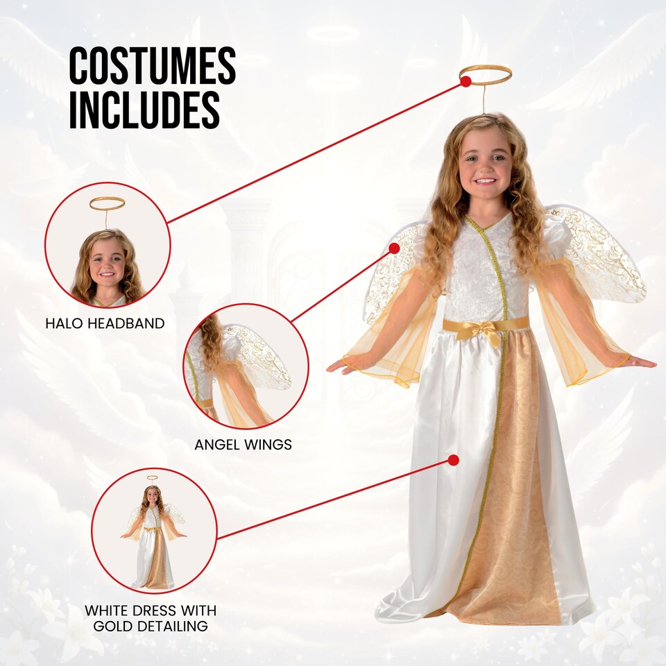 image 1 of Angelic Angel Girls Fancy Dress Christmas Nativity Childrens Kids Childs Costume(12-14 Years)