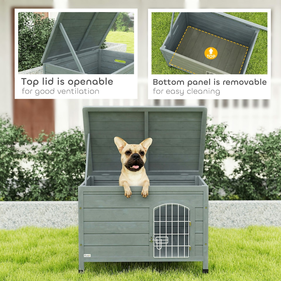 image 1 of PawHut Wooden Dog House, Dog Kennel w/ Removable Bottom, Dark Grey
