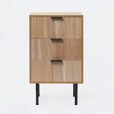 OHS 3 Drawer Modern Ribbed Office Side Bedroom Nightstand Bedside Table Brown | Natural Wood