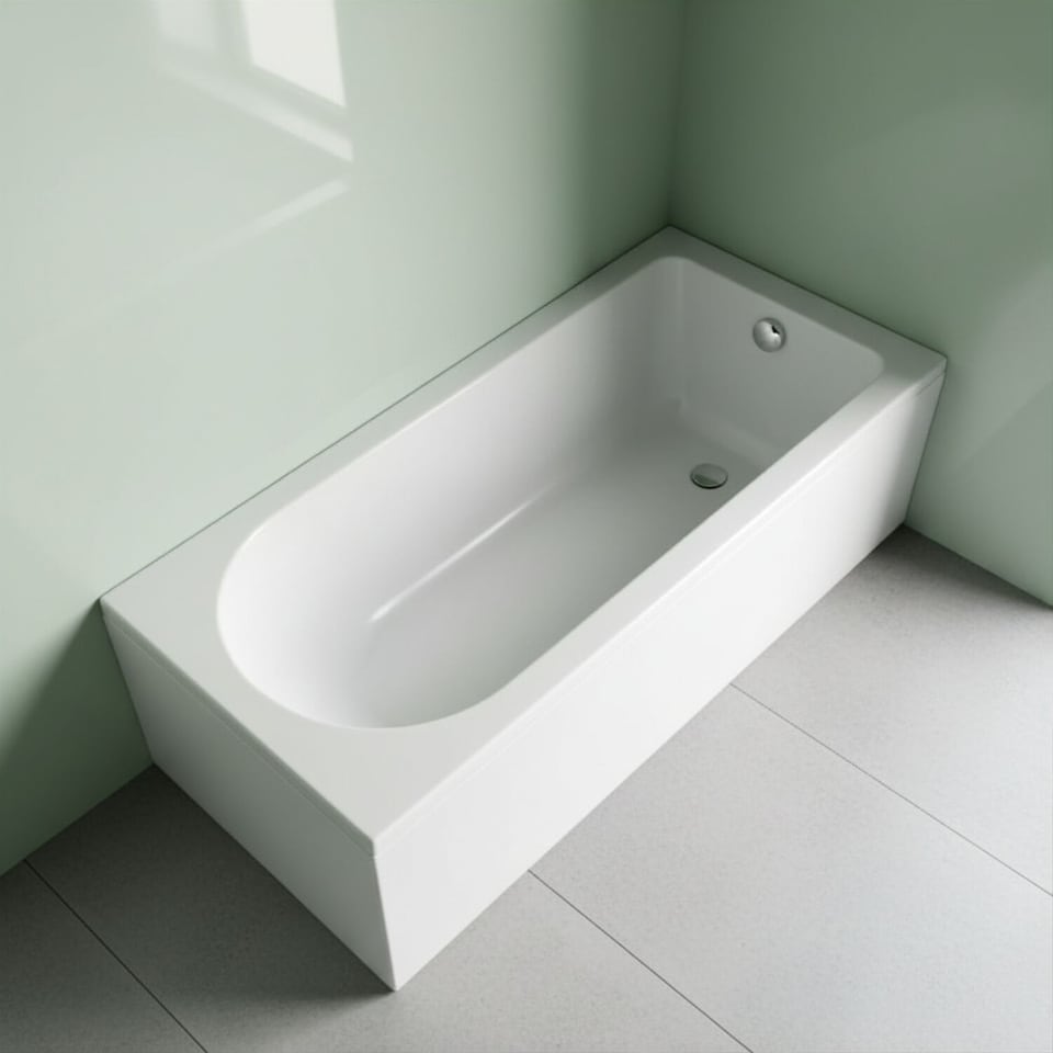 image 1 of Balterley Modern Round Single Ended Straight Shower Bath with Leg Set | White | White | 1