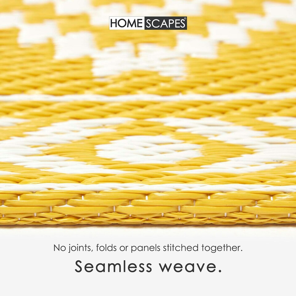 image 1 of Homescapes Outdoor Rug Luxury Waterproof Reversible Recycled, For Garden, Anna Aztec Yellow | 180 x 270 cm