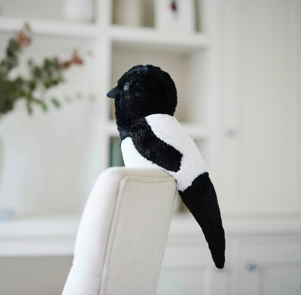 image 1 of Warmies Magpie Plush , Large Size, Fully Microwave Safe and Weighted Cuddly for Anxiety, Cool in The Freezer or Heat in The Microwave, Soft Heat Cushion