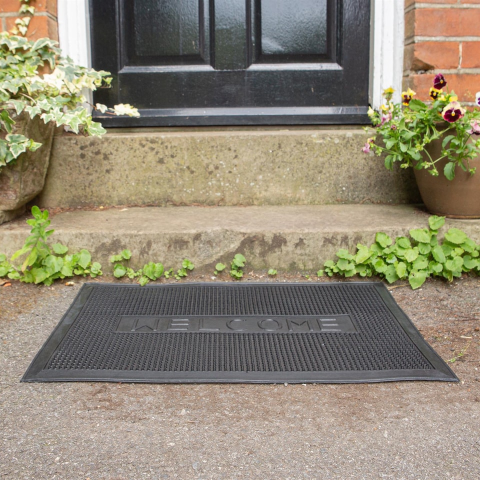 image 1 of Nicola Spring Heavy Duty Door Mat - 60 x 40cm - Welcome - Rubber Indoor Outdoor Floor Mat Dirt Trapper Rug Non Slip Doormat