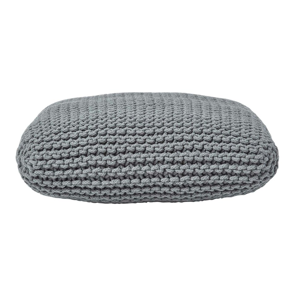 image 1 of Homescapes Grey Square Cotton Knitted Pouffe Floor Cushion