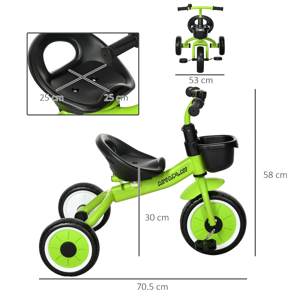 image 1 of AIYAPLAY Baby Trike, Toddler Tricycle with Adjustable Seat, Basket, Bell, Kids Tricycle for 2-5 Years Old, Green