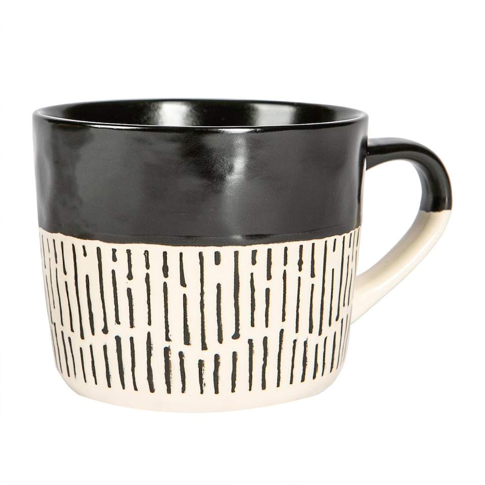 image 1 of Nicola Spring Ceramic Dipped Dash Coffee Mugs - 475ml - Black - Pack of 6 | Black | Black