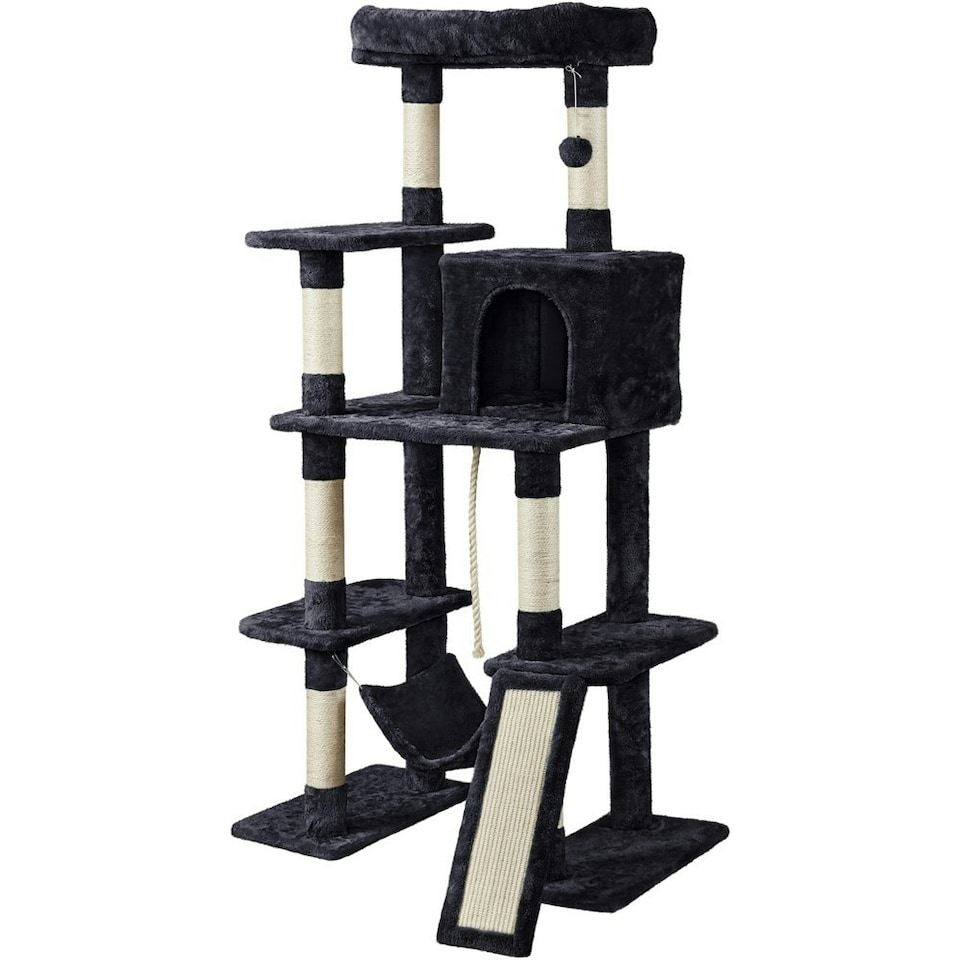 image 1 of Yaheetech Large Cat Tower with Hammock Scratching Posts Black