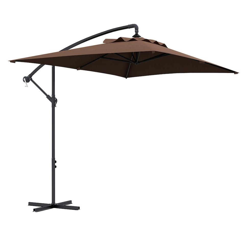 image 1 of Outsunny 3 m Cantilever Parasol with Cross Base, Crank Handle, 6 Ribs, Brown