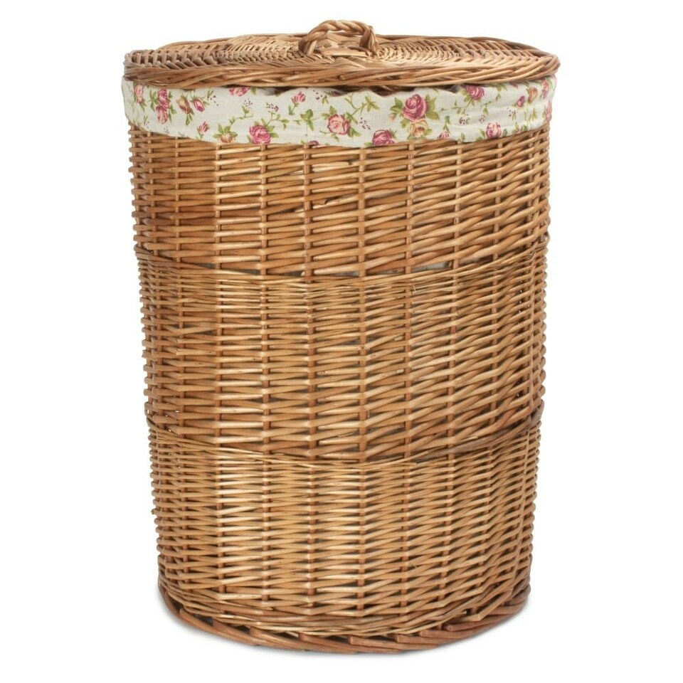 image 1 of Small Light Steamed Round Laundry Baskets with Garden Rose Lining | Multi | Garden Rose