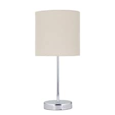 First Choice Lighting Chrome Touch Operated Table Lamp with Natural Linen Shade Chrome | Brown
