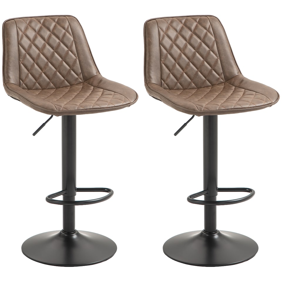 image 1 of HOMCOM Bar Stools Set of 2, Retro Adjustable Kitchen Stool, Swivel PU Leather Upholstered Bar Chairs with Back, Footrest and Steel Base, Brown