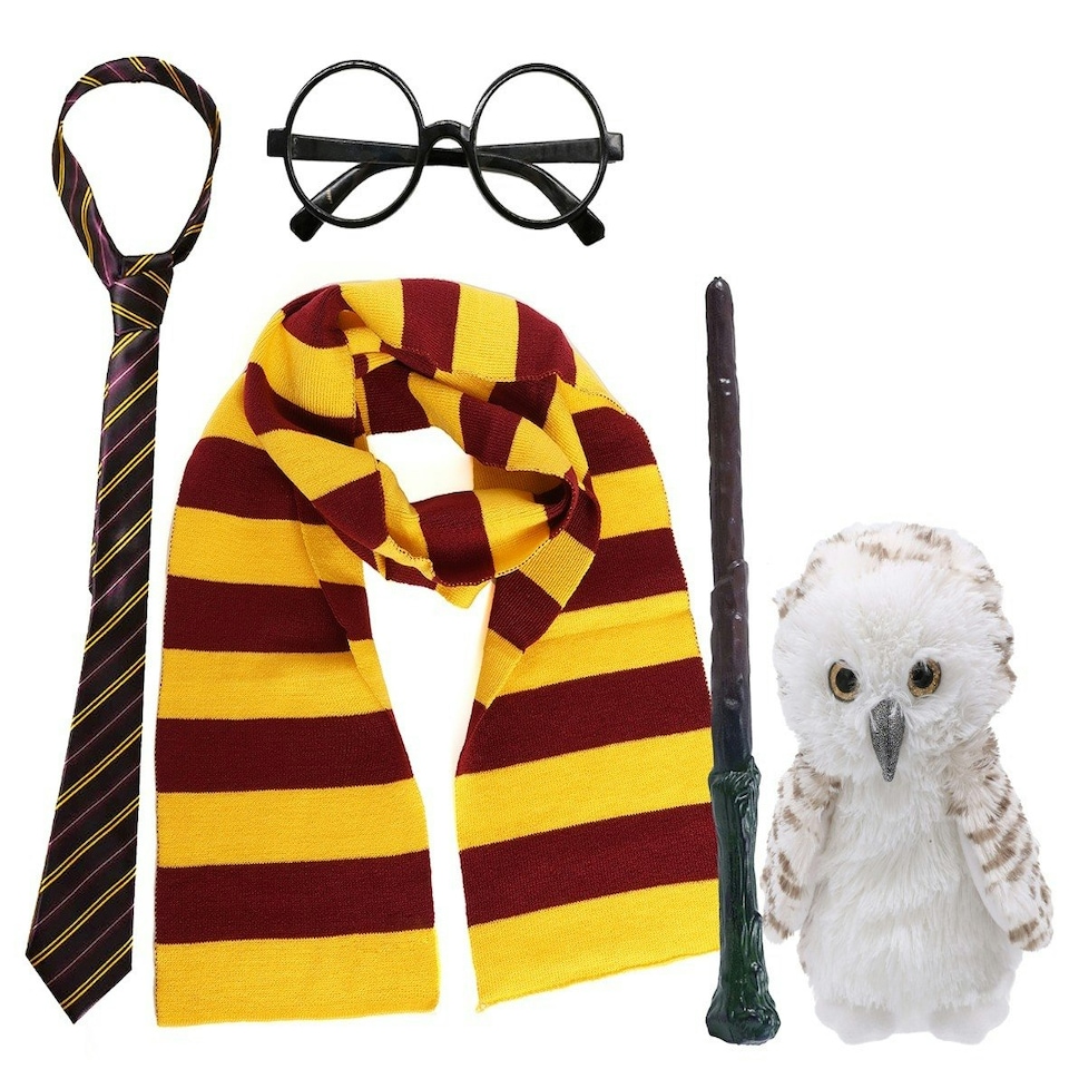 image 1 of Maroon & Gold Wizard Set - Scarf, Tie, Wand , Glasses & Owl Gold | One Size