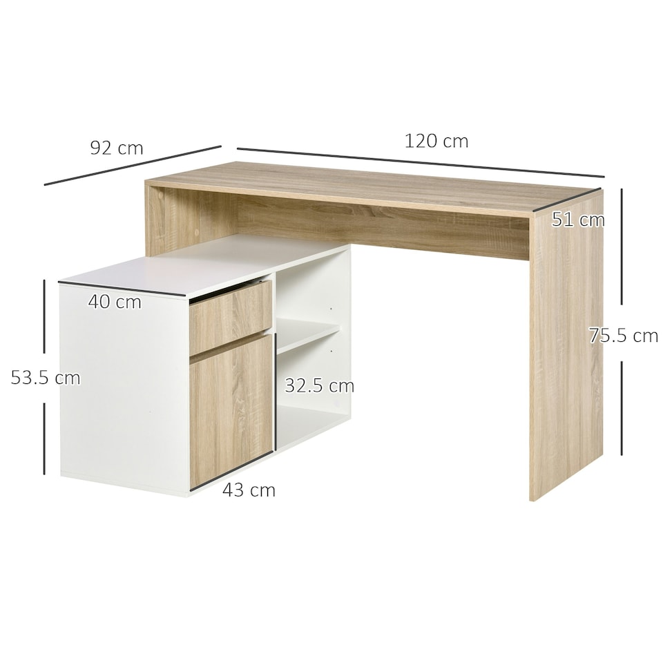 image 1 of HOMCOM L-Shaped Corner Computer Desk Study Table w/ Storage Shelf Drawer Office