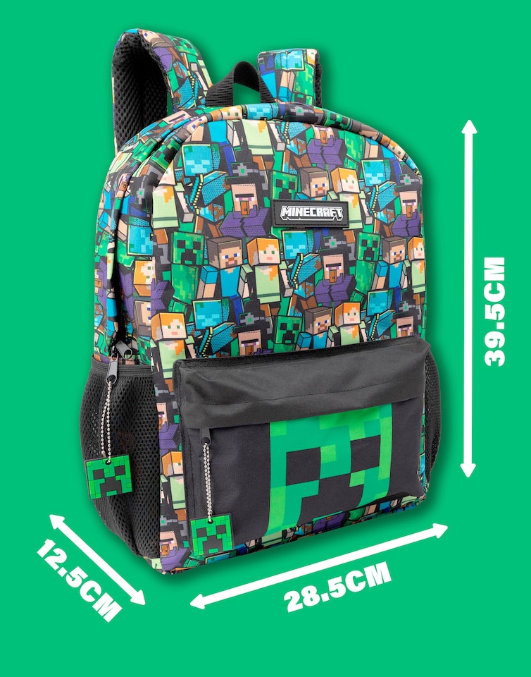 image 1 of Minecraft Boys Black School Backpack | Kids Gamer Rucksack with Creeper, Zombie, Skeleton, Enderman & Cave Spider Print | Character Bag for School, Travel, Gaming, Day Trips | Official Merchandise | Black | Black