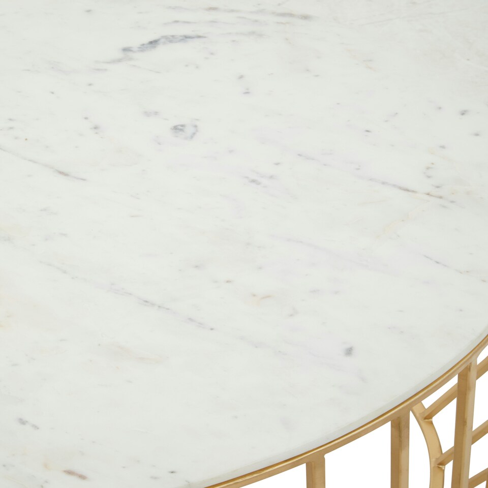 image 1 of Interiors by Premier White Marble Top Coffee Table, Gold Finished Open Frame Marble Coffee Table, Hallway Console Table for Home White