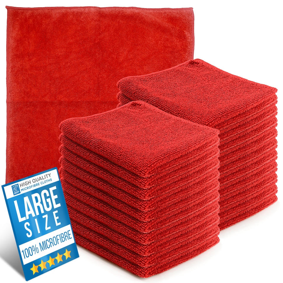 image 1 of Microfibre Cleaning Cloth 40x40cm Super Absorbent Lint Free Microfiber Cloths Cleaning for Home, Kitchen, Mirrors, Car - Pack of 20