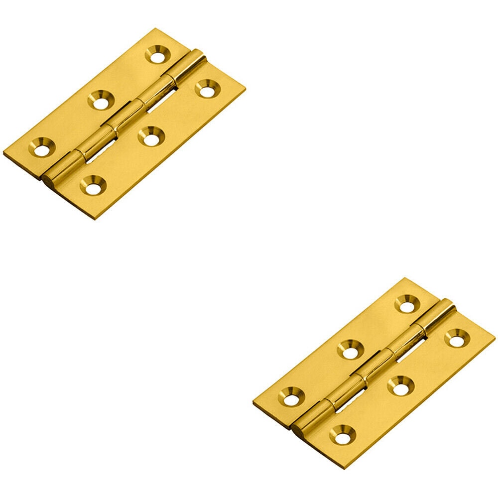 Loops 2x PAIR 64 x 35 x 2mm Cabinet Hinge Polished Brass Small Cupboard Door in Metallics