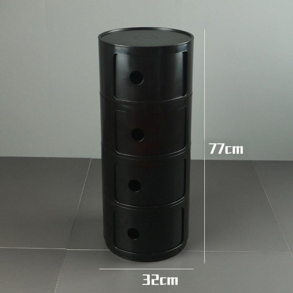 image 1 of Living and Home Cylindrical Multi-Tiered Plastic Storage Drawer Unit - 4 Drawer Black