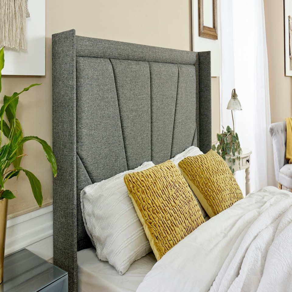 image 1 of Harry Linen King Bed Frame - Charcoal
