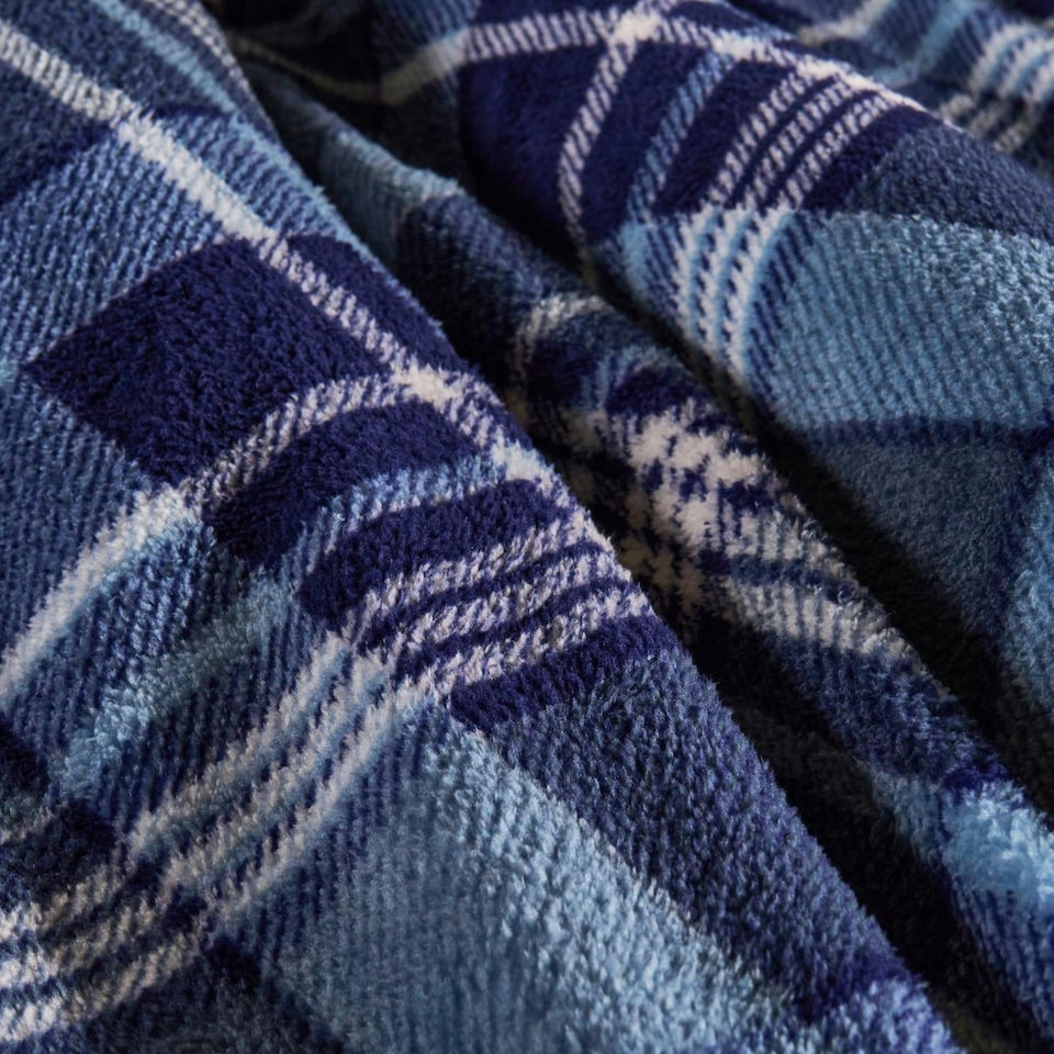 image 1 of OHS Ultra Soft Tartan Check Teddy Duvet Cover Set Blue | Navy | Double