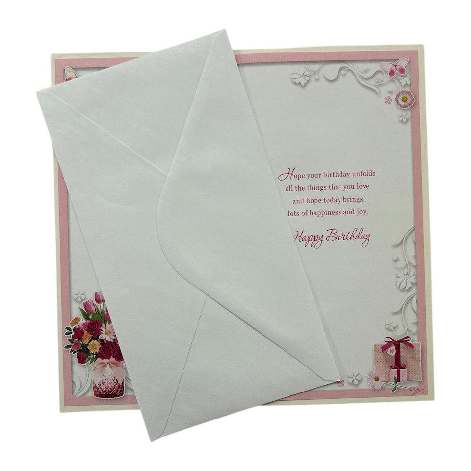 image 1 of Open Female Flower Pot and Gift Design Traditional Opacity Birthday Card