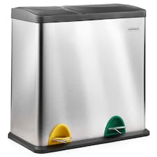 VonHaus 36L Kitchen Bin, 2 Compartment Recycling Bin (1 x 24L, 1 x 12L) | Chrome