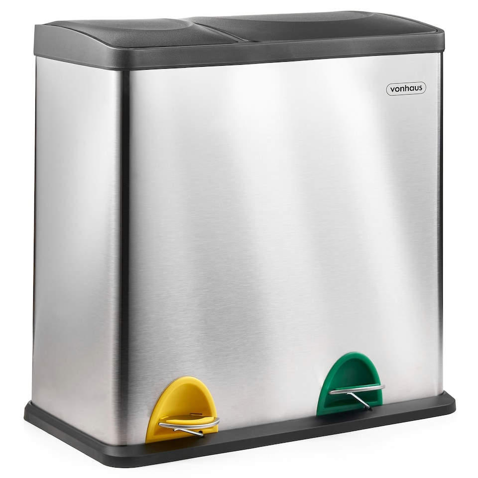 image 1 of VonHaus 36L Kitchen Bin, 2 Compartment Recycling Bin (1 x 24L, 1 x 12L) | Chrome