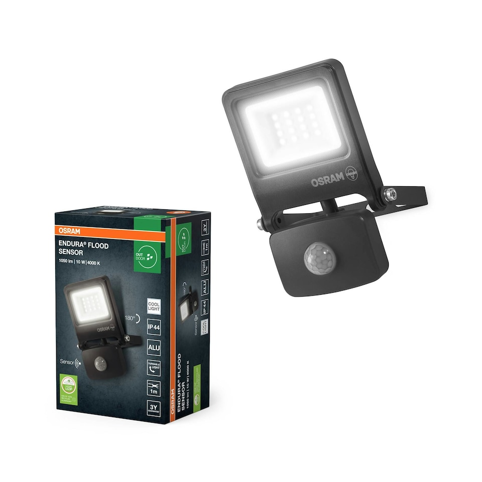 image 1 of Osram ENDURA Flood PC LED Floodlight 10W 4000K Sensor Grey | Black