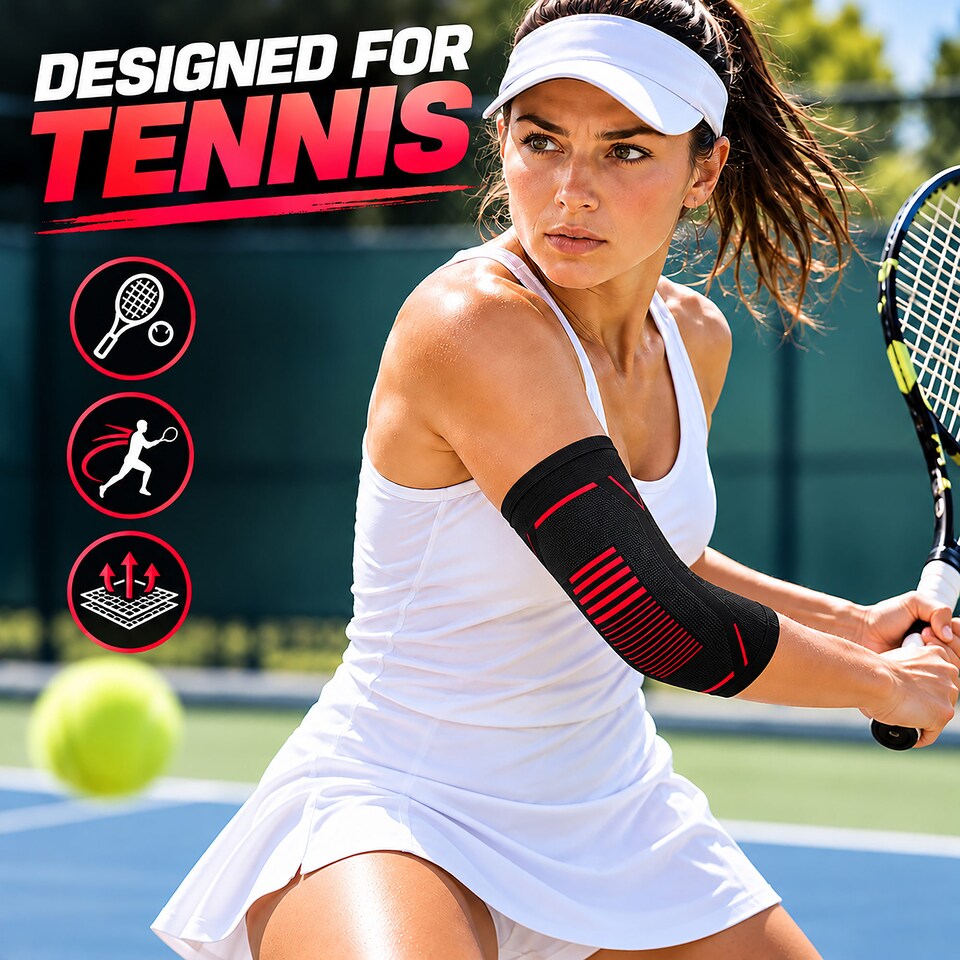 image 1 of aZengear Elbow Support Brace (Pair) for Men, Women, Golfers Elbow Compression Sleeves - Tendonitis, Arthritis, Weightlifting (L)